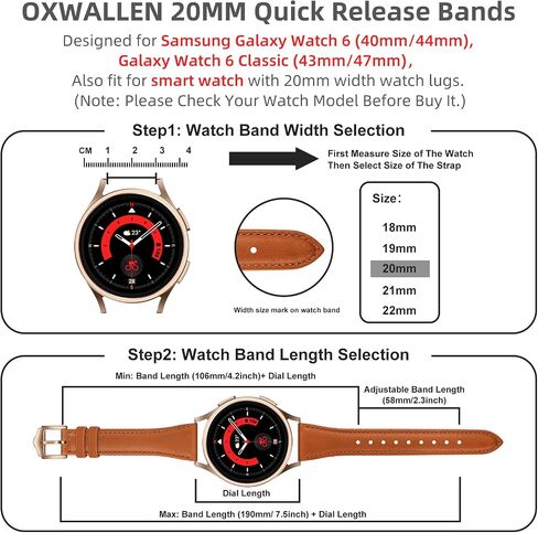 OXWALLEN 20MM Quick Release Leather Watch Band Compatible with Samsung Galaxy Watch 6 5 4 Band 40mm 44mm/Watch 5 Pro 45mm/Galaxy Watch 4 6 Classic Band 42mm 46mm 43mm 47mm/Watch 3 41mm/Active 2 Braided Strap for Women in Saudi Arabia