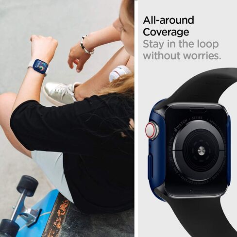 Spigen Thin Fit Designed for Apple Watch Case for 44mm Series SE2/6/SE/5/4 - Black in Saudi Arabia