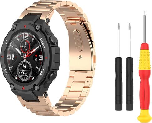 أساور TenCloud متوافقة مع ساعة Amazfit T-Rex الذكية A1918 سوار معصم من الفولاذ المقاوم للصدأ الصلب لساعة Amazfit T-Rex (ذهبي وردي) in Kuwait