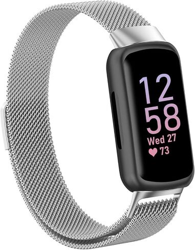 Replacement Strap for Fitbit Inspire 3, Adjustable Metal Watch Bands with Magnetic Loop, Fitness Watch Strap Smart Watch Strap Replacement, Accessories for Fitbit Inspire 3 Women Men（Silver） in Saudi Arabia