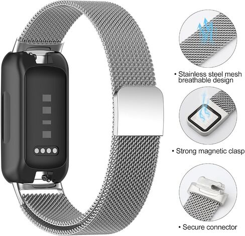 Replacement Strap for Fitbit Inspire 3, Adjustable Metal Watch Bands with Magnetic Loop, Fitness Watch Strap Smart Watch Strap Replacement, Accessories for Fitbit Inspire 3 Women Men（Silver） in Saudi Arabia