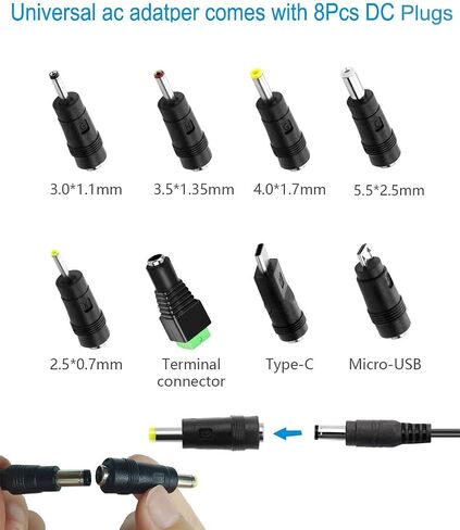 MTYTOT 12V 1.5A 1500mA محول التيار الكهربائي 100-240V AC إلى DC 12Volt محولات تحويل التيار الكهربائي مع 8 نصائح 5.5x2.5mm/2.1mm 4.0x1.7mm 3.5x1.35mm 3.0x1.1mm 2.5x0.7mm Micro-USB Type-C in Saudi Arabia