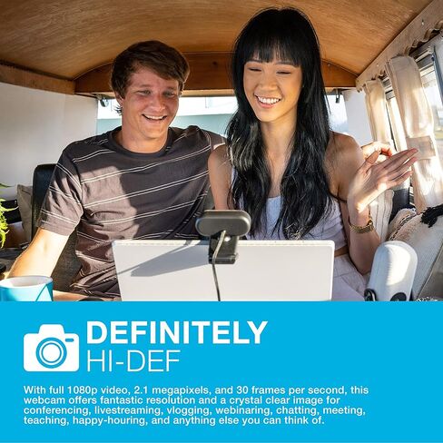 كاميرا ويب JLab Go Cam USB HD، أسود، 1080P/30 إطارًا في الثانية، 2.1 ميجابكسل، إعداد محمول بسيط، ميكروفون متعدد الاتجاهات، متوافق مع أجهزة الكمبيوتر الشخصية، Mac وChromebook in Kuwait