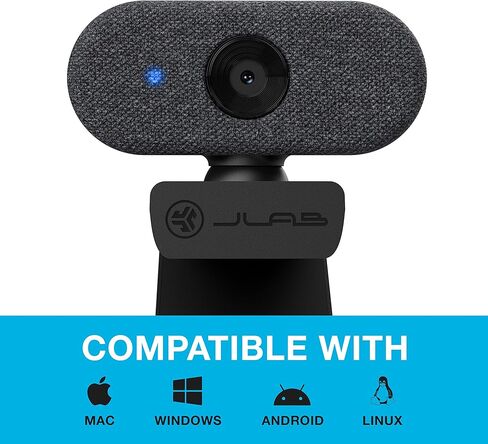 كاميرا ويب JLab Go Cam USB HD، أسود، 1080P/30 إطارًا في الثانية، 2.1 ميجابكسل، إعداد محمول بسيط، ميكروفون متعدد الاتجاهات، متوافق مع أجهزة الكمبيوتر الشخصية، Mac وChromebook in Kuwait