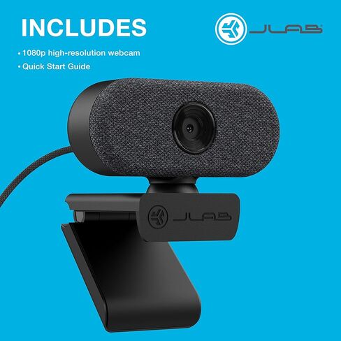 كاميرا ويب JLab Go Cam USB HD، أسود، 1080P/30 إطارًا في الثانية، 2.1 ميجابكسل، إعداد محمول بسيط، ميكروفون متعدد الاتجاهات، متوافق مع أجهزة الكمبيوتر الشخصية، Mac وChromebook in Kuwait