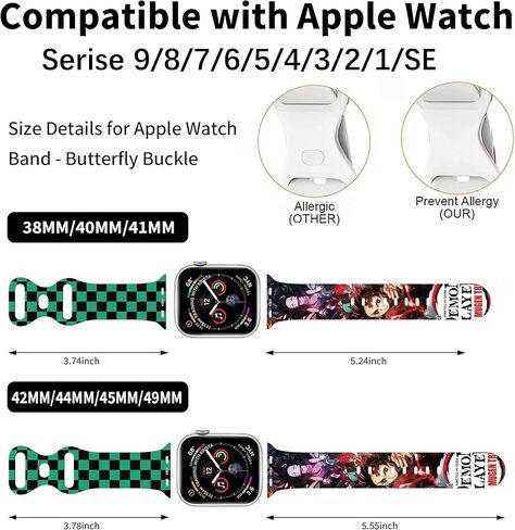 TZNUOUIE Anime Cartoon Watch Band Compatible with Watch Bands 38mm 40mm 41mm 42mm 44mm 45mm 49mm,Soft Silicone Replacement Sport Strap for Watch Series 9 8 7 6 5 4 3 2 1 SE,Gift for Boys Girls in Kuwait