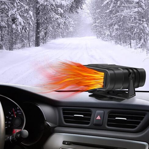 سخان سيارة محمول بمروحة تبريد 2 في 1 لزجاج مقدمة السيارة سريع التسخين 12 فولت/120 واط ترموستات لتابلوه السيارة، دوران 360 درجة، قابس ولاعة السجائر in Kuwait