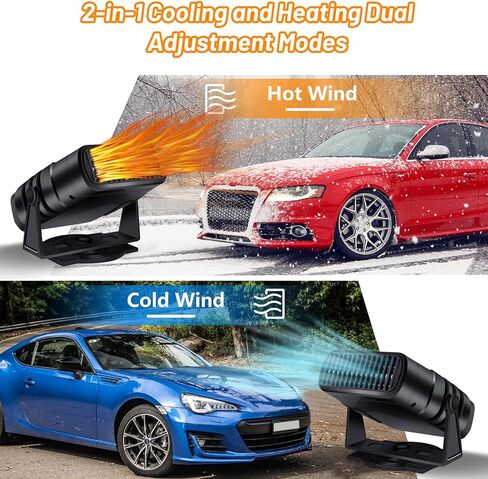 سخان سيارة محمول بمروحة تبريد 2 في 1 لزجاج مقدمة السيارة سريع التسخين 12 فولت/120 واط ترموستات لتابلوه السيارة، دوران 360 درجة، قابس ولاعة السجائر in Kuwait