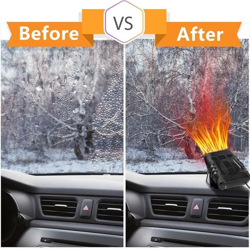 سخان سيارة محمول بمروحة تبريد 2 في 1 لزجاج مقدمة السيارة سريع التسخين 12 فولت/120 واط ترموستات لتابلوه السيارة، دوران 360 درجة، قابس ولاعة السجائر in Kuwait