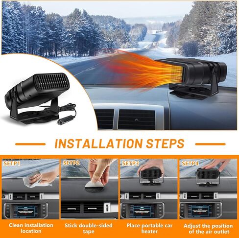سخان سيارة محمول بمروحة تبريد 2 في 1 لزجاج مقدمة السيارة سريع التسخين 12 فولت/120 واط ترموستات لتابلوه السيارة، دوران 360 درجة، قابس ولاعة السجائر in Kuwait