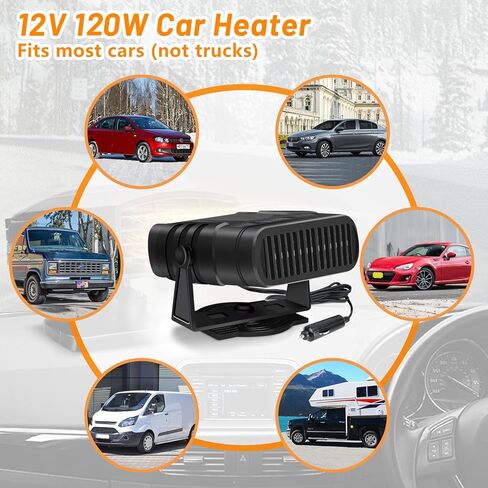سخان سيارة محمول بمروحة تبريد 2 في 1 لزجاج مقدمة السيارة سريع التسخين 12 فولت/120 واط ترموستات لتابلوه السيارة، دوران 360 درجة، قابس ولاعة السجائر in Kuwait
