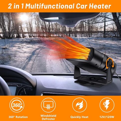 سخان سيارة محمول بمروحة تبريد 2 في 1 لزجاج مقدمة السيارة سريع التسخين 12 فولت/120 واط ترموستات لتابلوه السيارة، دوران 360 درجة، قابس ولاعة السجائر in Kuwait