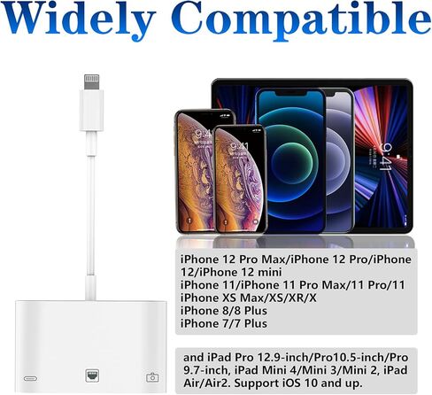 [Apple MFi Certified] Lightning to RJ45 Ethernet Adapter, 3 in 1 RJ45 LAN Ethernet Network Adapter for iPhone/iPad with Charge Port and USB 3.0 OTG Port Support USB Flash Drive/Keyboard/Mouse/Camera in Kuwait