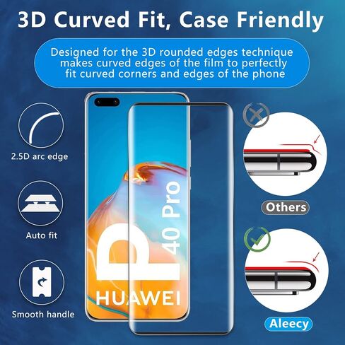واقي شاشة من الزجاج المقوى Aleecyn (عبوة من قطعتين) لهاتف Huawei P40 pro ثلاثي الأبعاد، فتحة دقيقة، خالية من الفقاعات، سهلة التركيب، صلابة 9H HD، حواف منحنية ثلاثية الأبعاد in Kuwait