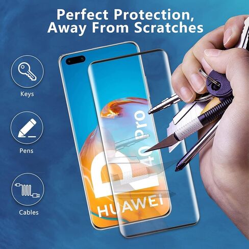 واقي شاشة من الزجاج المقوى Aleecyn (عبوة من قطعتين) لهاتف Huawei P40 pro ثلاثي الأبعاد، فتحة دقيقة، خالية من الفقاعات، سهلة التركيب، صلابة 9H HD، حواف منحنية ثلاثية الأبعاد in Kuwait