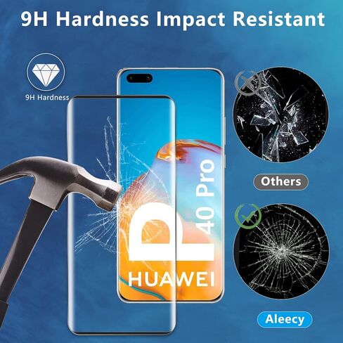 واقي شاشة من الزجاج المقوى Aleecyn (عبوة من قطعتين) لهاتف Huawei P40 pro ثلاثي الأبعاد، فتحة دقيقة، خالية من الفقاعات، سهلة التركيب، صلابة 9H HD، حواف منحنية ثلاثية الأبعاد in Kuwait