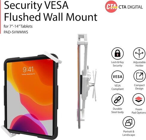 CTA Digital Security VESA and Flushed Wall Mount for 7-14 Inch Tablets (PAD-SVWMWS) - White in Saudi Arabia