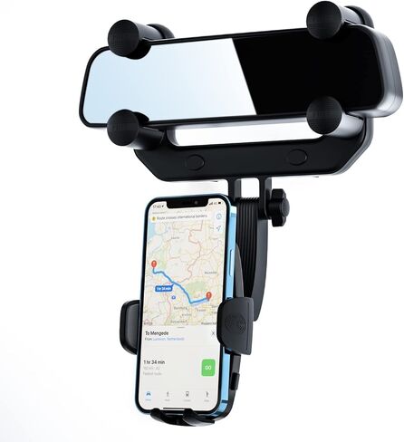 حامل موبايل لمراة الرؤية الخلفية للسيارة، حامل موبايل للسيارة قابل للدوران 360 درجة سهل التشغيل متوافق مع ايفون وسامسونج وال جي وجميع الهواتف الذكية in Kuwait