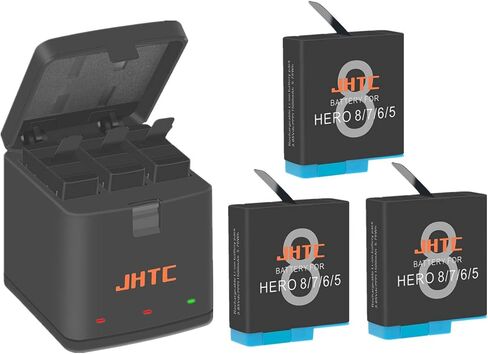 JHTC Hero 8 Battery Hero 7 استبدال البطارية 3 حزم وشاحن بطارية Triple Hero 8 متوافق مع GoPro HERO8 Black، GoPro HERO6 Black، GoPro HERO5 Black، GoPro Hero 2018 in Kuwait