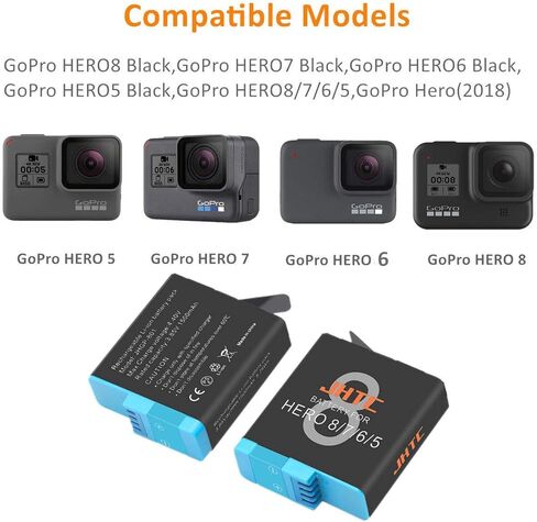 JHTC Hero 8 Battery Hero 7 استبدال البطارية 3 حزم وشاحن بطارية Triple Hero 8 متوافق مع GoPro HERO8 Black، GoPro HERO6 Black، GoPro HERO5 Black، GoPro Hero 2018 in Kuwait