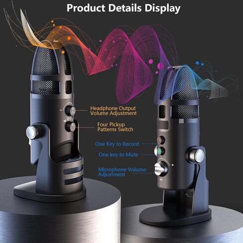 Hityeneed Professional USB Gaming Microphone for Computer with TF Card,4 Pickup Patterns, Mic Gain Control, Mute Button for Vocal,Noise Cancelling, No-Latency Mic for Streaming, Vlogging& Podcasting in Kuwait