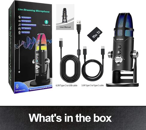 Hityeneed Professional USB Gaming Microphone for Computer with TF Card,4 Pickup Patterns, Mic Gain Control, Mute Button for Vocal,Noise Cancelling, No-Latency Mic for Streaming, Vlogging& Podcasting in Kuwait