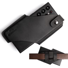 Topstache Leather Phone Holster with Belt Clip Loop, Leather Belt Case with Magnetic Closure,Cell Phone Case for iPhone, Belt Phone Pouch for Samsung,Leather Phone Sheath for Belt,Black,Medium