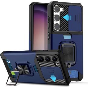 AICase for Samsung Galaxy S23 Case, with Slide Camera Cover/Ring Kickstand & Card Holder [Compatible Magnetic Car Mount] Rugged Heavy Duty Military Grade Protective Cell Phone Case, Black in Kuwait