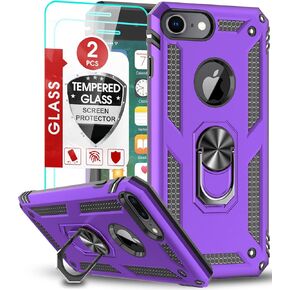 LeYi متوافق مع حافظة iPhone 8، حافظة iPhone 7، حافظة iPhone 6s/ 6 مع واقي شاشة من الزجاج المقوى [عبوتين]، حافظة هاتف واقية من الدرجة العسكرية مع حلقة مسند لهاتف iPhone 6/6s/7/8، أسود in Kuwait