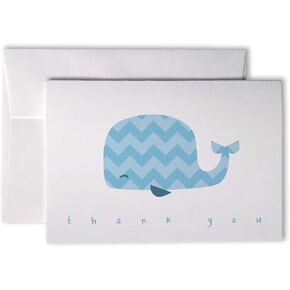 بطاقات شكر ملونة من Chevron Whales Baby - 48 بطاقة ومظروف (أزرق)