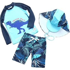 Amberetech Baby Boys' 3-Piece Rashguard Sets Swimsuits Sets with Hat Kids Summer Surfing Swimwear