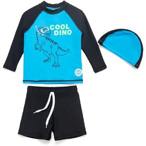 بدلة سباحة للأولاد الصغار من قطعتين، مجموعة ملابس سباحة للحماية من الطفح الجلدي مع قبعة بعامل حماية من أشعة الشمس بدرجة 50+ للحماية من الشمس in Kuwait