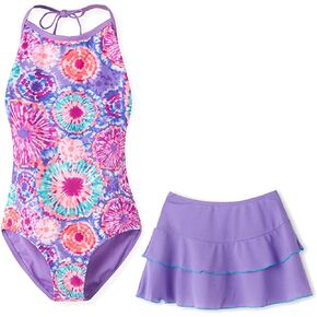SETMVVQ Girls One Piece Swimsuit with Swim Skirt Purple Floral Bathing Suits 3-14 Years in Kuwait