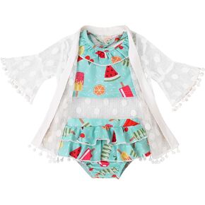 طقم تانكيني لطيف للفتيات الصغيرات مكون من قطعتين مع أغطية من الدانتيل بيكيني علوي وسروال قصير وملابس سباحة in Kuwait