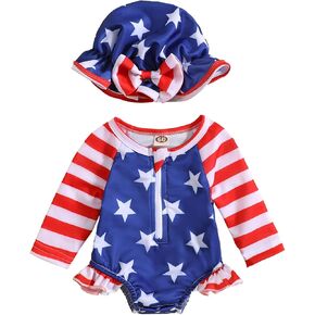 Aimaopao Baby Girls Swimsuit Long Sleeve Zipper Bathing Suit One Piece Swimwear with Hat