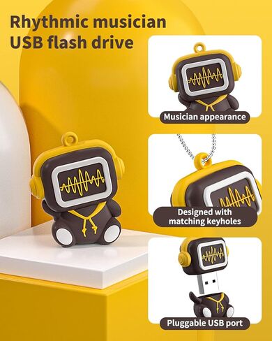 محرك أقراص فلاش USB على شكل موسيقي إيقاعي لطيف من Bilious، محرك إبهام 64 جيجابايت مقاوم للماء USB 2.0، هدية محرك أقراص USB صغير الحجم (64 جيجا، بني) in Kuwait