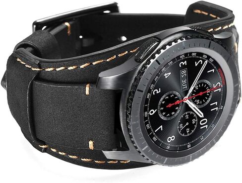 Compatible with Samsung Galaxy Watch 46mm/Gear S3 Frontier/Classic Bands, 22mm Genuine Leather Cuff Bracelet Replacement Strap with Stainless Steel Buckle for Men Women (Army Green) in Kuwait