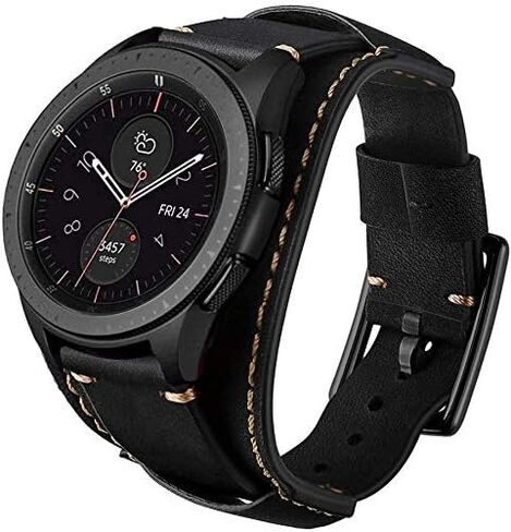 Compatible with Samsung Galaxy Watch 46mm/Gear S3 Frontier/Classic Bands, 22mm Genuine Leather Cuff Bracelet Replacement Strap with Stainless Steel Buckle for Men Women (Army Green) in Kuwait