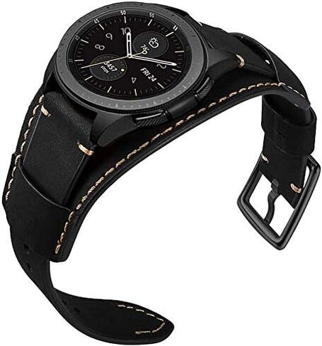 Compatible with Samsung Galaxy Watch 46mm/Gear S3 Frontier/Classic Bands, 22mm Genuine Leather Cuff Bracelet Replacement Strap with Stainless Steel Buckle for Men Women (Army Green) in Kuwait
