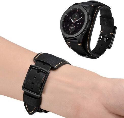 Compatible with Samsung Galaxy Watch 46mm/Gear S3 Frontier/Classic Bands, 22mm Genuine Leather Cuff Bracelet Replacement Strap with Stainless Steel Buckle for Men Women (Army Green) in Kuwait
