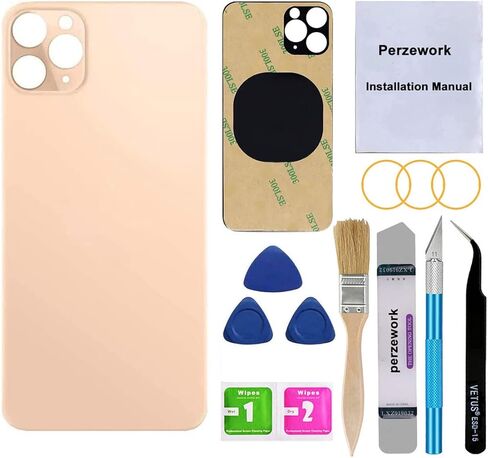 بديل الزجاج الخلفي الخلفي من شركة Perzework OEM لهاتف iPhone 11 Pro Max 6.5 بوصة مع مجموعة أدوات إصلاح ولاصق مثبت مسبقًا (ذهبي) in Kuwait