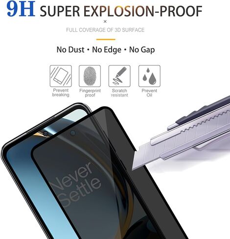 واقي شاشة للخصوصية من Lokyoo مكون من قطعتين لهاتف Oneplus Nord N300 5G [زجاج مقسى مضاد للتجسس]، فائق الدقة، مضاد للخدش، خالٍ من الفقاعات، زجاج واقي سهل التركيب 9H لهاتف Nord N300 in Kuwait