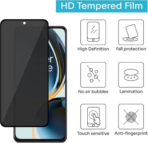 واقي شاشة للخصوصية من Lokyoo مكون من قطعتين لهاتف Oneplus Nord N300 5G [زجاج مقسى مضاد للتجسس]، فائق الدقة، مضاد للخدش، خالٍ من الفقاعات، زجاج واقي سهل التركيب 9H لهاتف Nord N300 in Kuwait