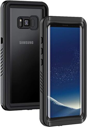 Lanhiem Samsung Galaxy S8 Case, IP68 Waterproof Dustproof Shockproof Case with Built-in Screen Protector, Full Body Sealed Underwater Protective Clear Cover for Samsung S8 (Black) in Kuwait