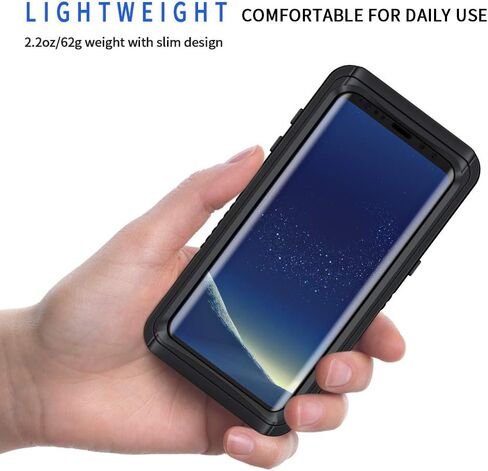Lanhiem Samsung Galaxy S8 Case, IP68 Waterproof Dustproof Shockproof Case with Built-in Screen Protector, Full Body Sealed Underwater Protective Clear Cover for Samsung S8 (Black) in Kuwait