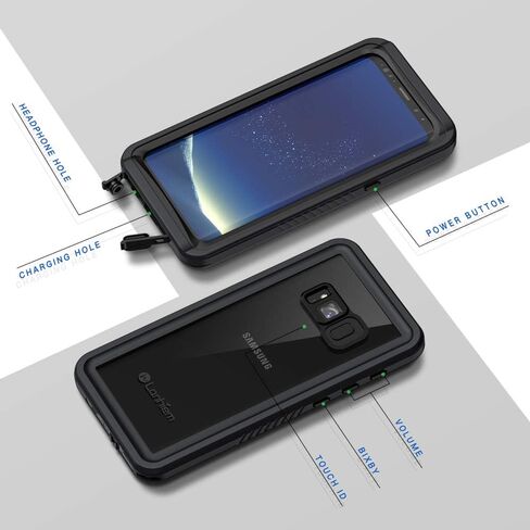 Lanhiem Samsung Galaxy S8 Case, IP68 Waterproof Dustproof Shockproof Case with Built-in Screen Protector, Full Body Sealed Underwater Protective Clear Cover for Samsung S8 (Black) in Kuwait