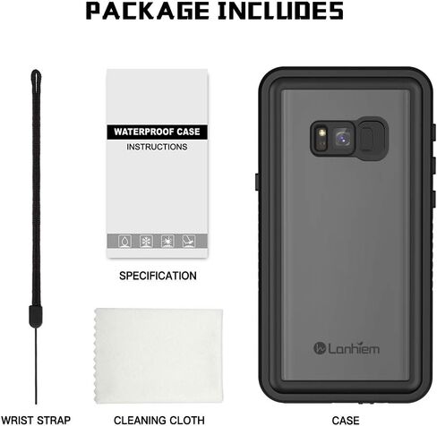 Lanhiem Samsung Galaxy S8 Case, IP68 Waterproof Dustproof Shockproof Case with Built-in Screen Protector, Full Body Sealed Underwater Protective Clear Cover for Samsung S8 (Black) in Kuwait