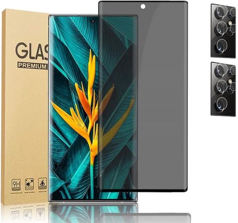 [1+2 Pack] Galaxy S22 Ultra Privacy Screen Protector with Camera Lens Protector, 9H Hardness Tempered Glass/Anti Spy/3D Bending/Scratch Resistant/Bubble-Free For Samsung Galaxy S22 Ultra 5G 6.8 Inch in Kuwait
