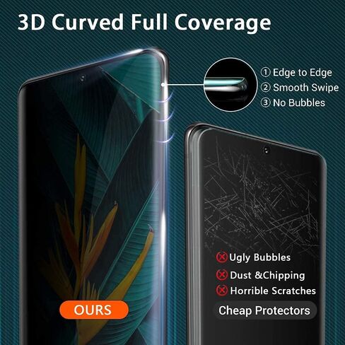 [1+2 Pack] Galaxy S22 Ultra Privacy Screen Protector with Camera Lens Protector, 9H Hardness Tempered Glass/Anti Spy/3D Bending/Scratch Resistant/Bubble-Free For Samsung Galaxy S22 Ultra 5G 6.8 Inch in Kuwait
