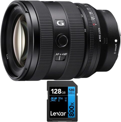 مجموعة عدسات Sony SEL2070G FE مقاس 20-70 مم F4 G Zoom E-Mount مع بطاقة ذاكرة Lexar 128 جيجابايت عالية الأداء 800x UHS-I SDHC (سلسلة زرقاء) in Saudi Arabia